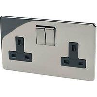 Crabtree Platinum 13A 2-Gang DP Switched Plug Socket Black Nickel with Black Inserts (40825)