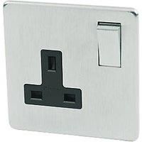 Crabtree Platinum 13A 1-Gang DP Switched Plug Socket Satin Chrome with Black Inserts (20060)
