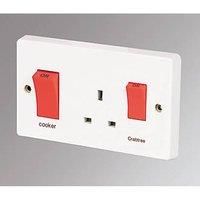 Crabtree Capital 45 A & 13A 2-Gang DP Cooker Switch & 13A DP Switched Socket White (63376)