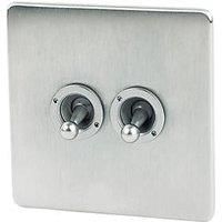 Crabtree 7T72/HPC 10A 2 Gang 2 Way Screwless Toggle Light Switch brushed/Chrome