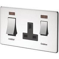 Crabtree Platinum 45 A & 13A 2-Gang DP Cooker Switch & 13A DP Switched Socket Polished Chrome with Neon with Black Inserts (47613)