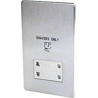 Crabtree Platinum 2-Gang Dual Voltage Shaver Socket 115 / 230V Satin Chrome with White Inserts (4893H)