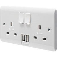 Crabtree Instinct 13A 2-Gang DP Switched Socket + 2.1A 2-Outlet Type A USB Charger White (357HV)