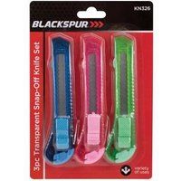Blackspur 3Pc Transparent Snap-Off Knife Set