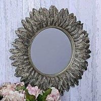 Marco Paul Modern Round Shaped Feather Mirror - Antique Shabby Chic Style Wall Mounted Gold Mirror - Decorative Home Accessories Wall Art Vanity Mirror for Bedroom, Bathroom, Living Room Decor (40cm)