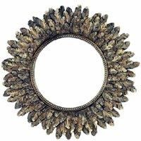 Marco Paul Modern Round Shaped Feather Mirror - Antique Shabby Chic Style Wall Mounted Gold Mirror - Decorative Home Accessories Wall Art Vanity Mirror for Bedroom, Bathroom, Living Room Decor (40cm)