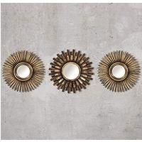 3pc Distressed Gold Mirrors Set Sunburst Hanging Wall Mount Mirror Vintage Decor