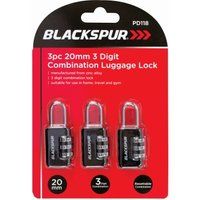 Blackspur 3Pc 20Mm 3 Digit Combination Luggage Lock