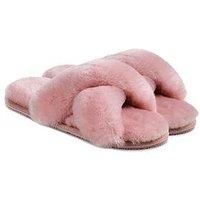 Just Sheepskin Daisy Open Toe Cross Over Sheepskin Slider Slipper - Rose