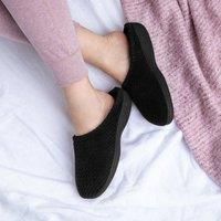 Isotoner Women's Popcorn Terry Mule Slippers Open Back, Black (Black), 4 UK
