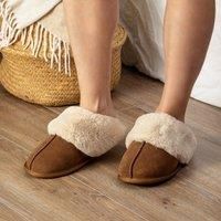 Totes Isotoner Ladies Mule Slipper With Fur Cuff - Light Brown