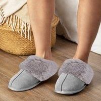 Isotoner Ladies Real Suede Mule with Fur Cuff