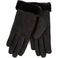 Isotoner Ladies One Point Faux Suede Glove with Faux Fur Cuff Detail