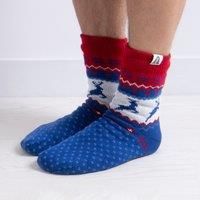 Totes Mens Sherpa Lined Fair Isle Slipper Socks
