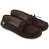 Isotoner Mens Distressed Moccasin Slipper With Herringbone Sock