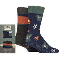 Mens 2 Pair Totes Original Plain and Patterned Slipper Socks Football 7-12 Mens