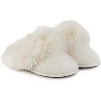 Totes Sparkle Faux Fur Mule Slippers - Cream