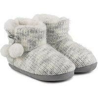 Totes toasties® Ladies Fair Isle Knit Boot Slippers With Faux Fur Cuff