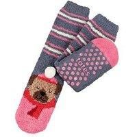 Totes Toasties Ladies Novelty Super Soft Slipper Socks - Dog