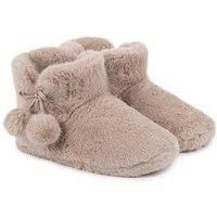 Totes Toasties Ladies Faux Fur Boot Slippers - Oat