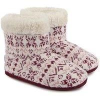 Totes Totes Toasties Ladies Fair Isle Knit Boot Slippers With Faux Fur Cuff - Fair Isle