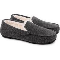Totes Toasties Mens Felt Moccasin Slipper With Sherpa Lining - Grey