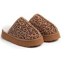Just Sheepskin Ladies Mabel Sheepskin Platform Mule Slipper - Chestnut Animal