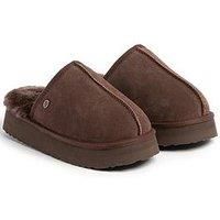 Just Sheepskin Ladies Mabel Sheepskin Platform Mule Slipper - Chocolate