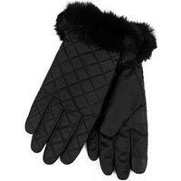 Totes Isotoner Isotoner Ladies Smartouch Water Repellent Padded Gloves With Fur Cuff - Black