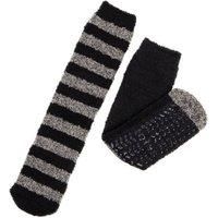 Mens 2 Pair Totes Twin Super Soft Stripe and Plain Slipper Socks Black 8-12 Mens