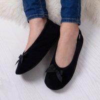 Isotoner Women's Ladies Terry Ballet W/Bow Slippers Open Back, Black (Black Blk), L UK