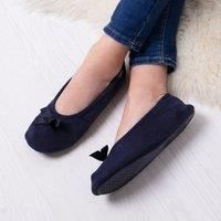 Totes Isotoner STRETCH TERRY BOW Ladies Womens Ballet Warm Comfy Slippers Navy