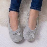 Totes Isotoner STRETCH TERRY BOW Womens Ladies Slip On Ballet Slippers Black