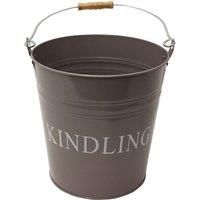JVL Charlton Fireside Metal Kindling Wood Bucket with Handle, Grey, Steel, 21 x 21 x 27 cm