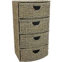 JVL 4-Drawer Bow Front Natural Seagrass Cabinet Chest Storage Unit