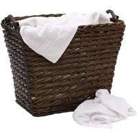JVL Vertical Weave Rectangle Log Basket with Wooden Handles, Brown, Medium