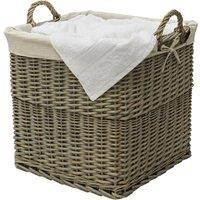 JVL Antiques Wash Canvas Lined Rectangle Log Basket with Loop Handles, 47 x 47 x 54 cm