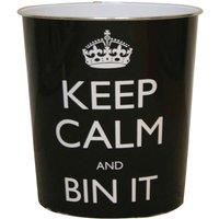 JVL Keep Calm and Bin It Waste Paper Bin, Plastic, Black, 25 x 26.5 cm