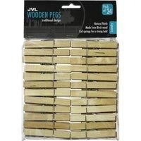 JVL Strong Wooden Retro Vintage Clothes Pegs, 24 Pieces