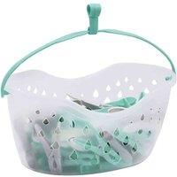 JVL Strong Hanging 36 Plastic Clothes Pegs with Clear Basket and Hook