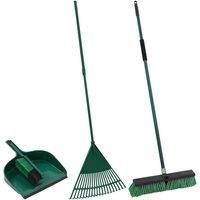 JVL Garden Clean Up Bundle: Includes Outdoor Broom, Dustpan and Brush and Telescopic Rake