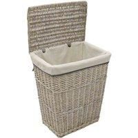 JVL Arianna Rectangular Tapered Willow Linen Laundry Basket, Grey Wash
