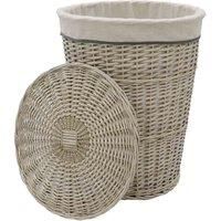Jvl Arianna Round Tapered Willow Linen Laundry Basket Grey Wash