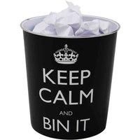 JVL Keep Calm and Bin It Plastic Waste Paper Bin - 25 x 26.5 cm, Black
