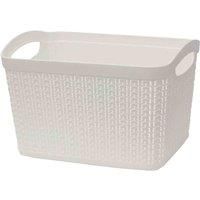 JVL Knit Design Loop Plastic Rectangular Small Storage Basket with Handles, Ivory, 20 x 26 x 17 cm, 6.6 Litres