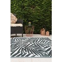 Outdoor Rug Lightweight Reversible Plastic Woven Grey Leaf Print 133x190cm