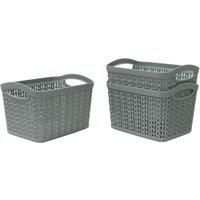 JVL Modern Knit Design Loop Plastic Linen Storage Baskets, Grey or Ivory