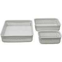 JVL Droplette Design Set of 3 Rectangular Plastic Storage, Grey, One Size