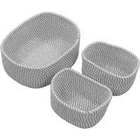 JVL Edison Rectangular Cotton Rope Storage Basket, Set of 3, Grey