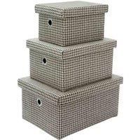 JVL Silva Rectangular Fabric Storage Baskets with Lids, Set of 3, Grey